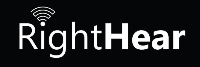 Black and white logo for RightHear